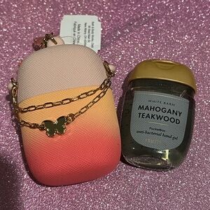 White Barn Mahogany Teakwood Hand Gel with Gradient Peach-Pink Travel Case